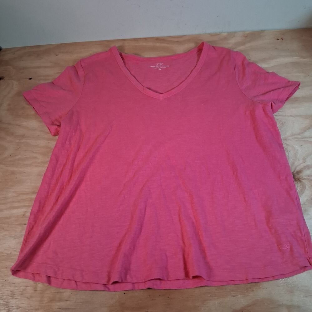 Vineyard Vines Slub T Shirt Womens XL Pink 100% Cotton V Neck Short Sleeve Tee